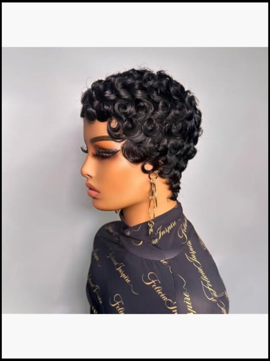 Short Pixie Cut Wig Human Hair Finger Wave Style Pin Curls Glueless Daily Wear main image 5